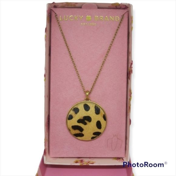 NWT Lucky Brand Gift Boxed Animal Print Gold Tone Adjustable Necklace - Picture 1 of 4